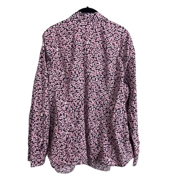 Talbots Woman 22W Pink Black White Floral Button Down Long Sleeve Shirt - Picture 4 of 7